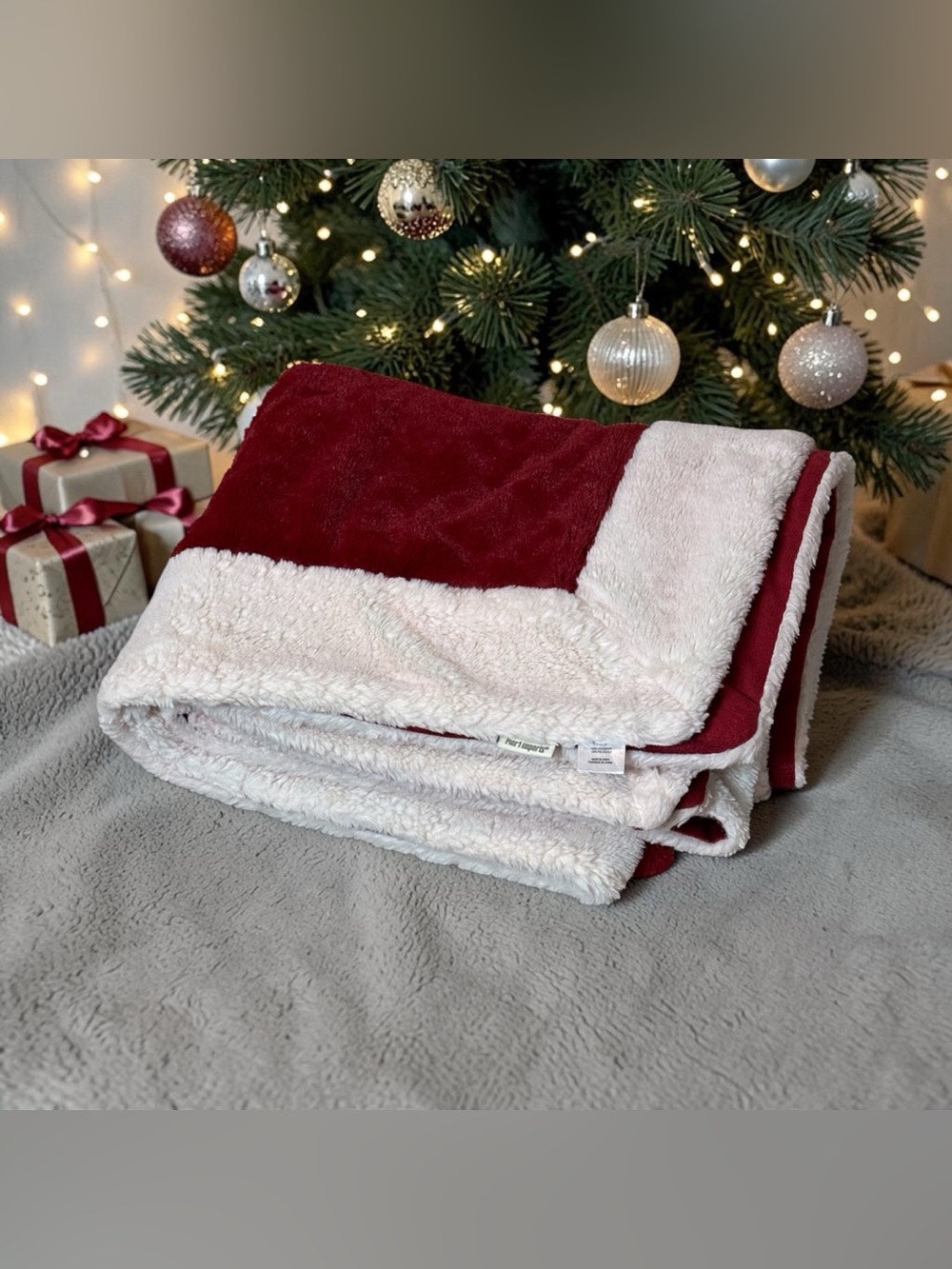 Pier 1 Imports Holiday Style Plush Throw Blanket Red Lt Pink Santa Suit Vibes